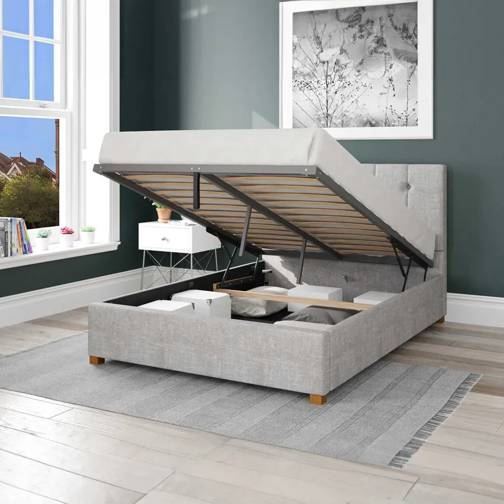 Hepburn Super King Ottoman Bed with Storage - Grey, Cotton