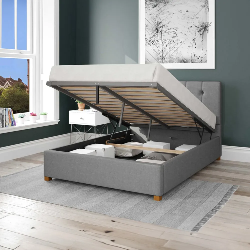 Hepburn Super King Ottoman Bed with Storage - Grey, Linen