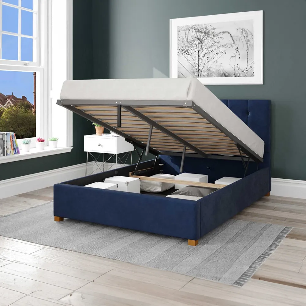Hepburn Super King Ottoman Bed with Storage - Navy, Velvet