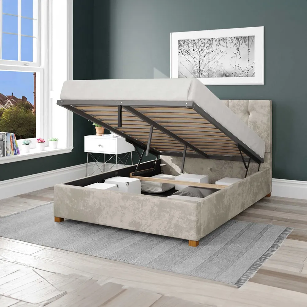 Hepburn Super King Ottoman Bed with Storage - Pearl, Velvet