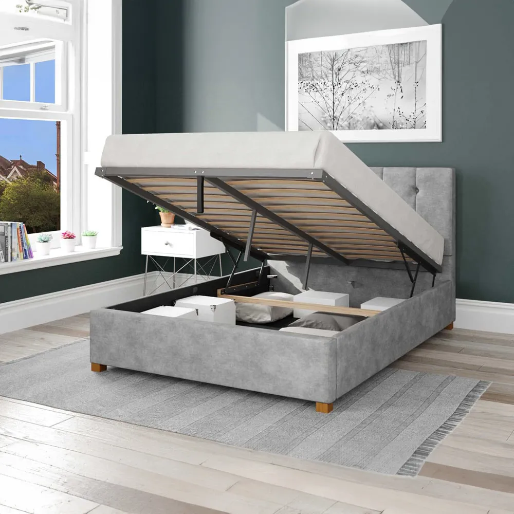 Hepburn Super King Ottoman Bed with Storage - Silver, Linen