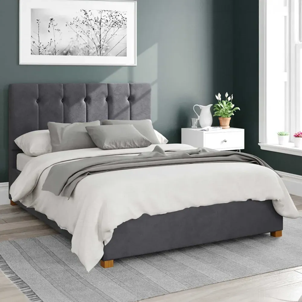 Hepburn Super King Ottoman Bed with Storage - Silver, Velvet