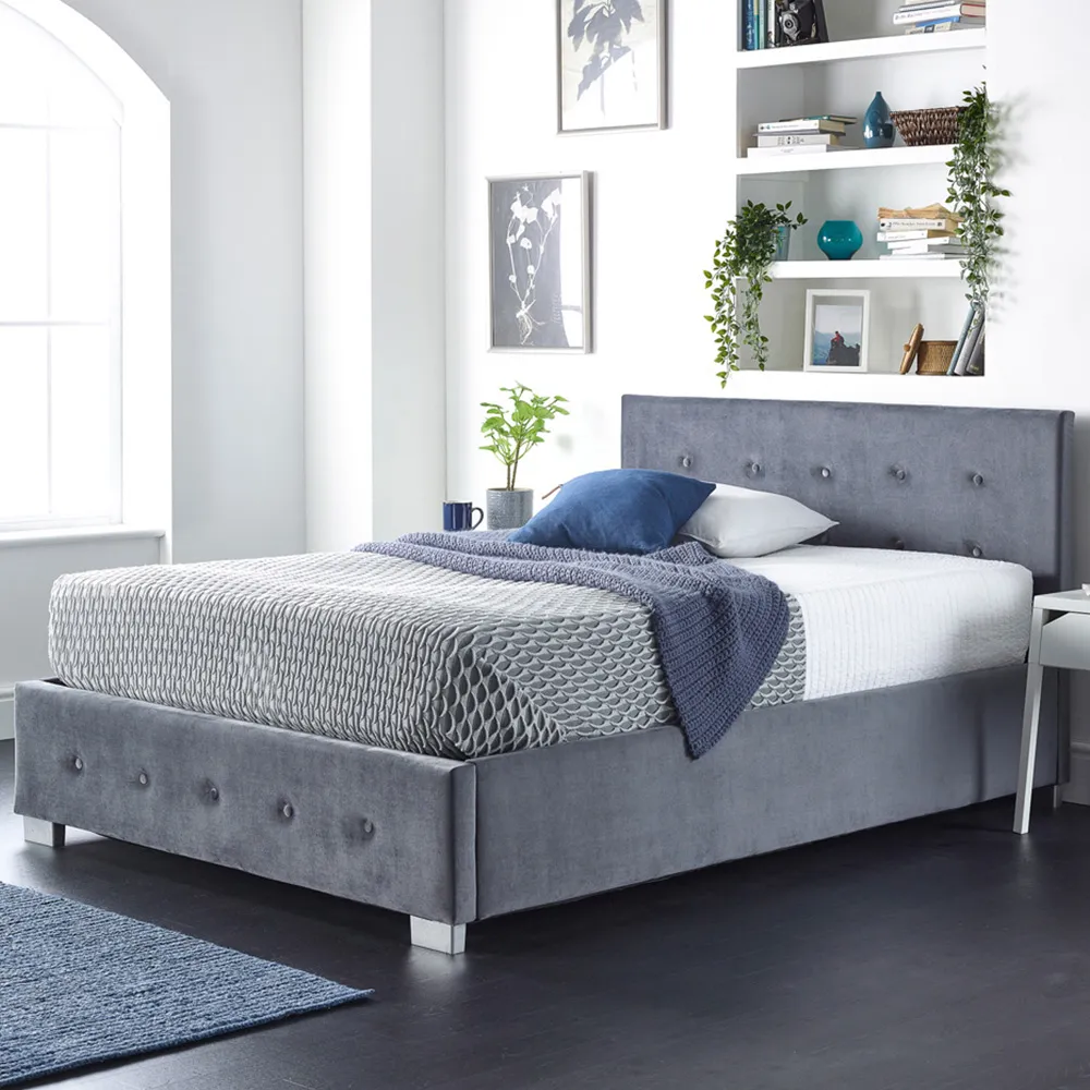 King Size Ottoman Bed with Storage - Grey, Velvet