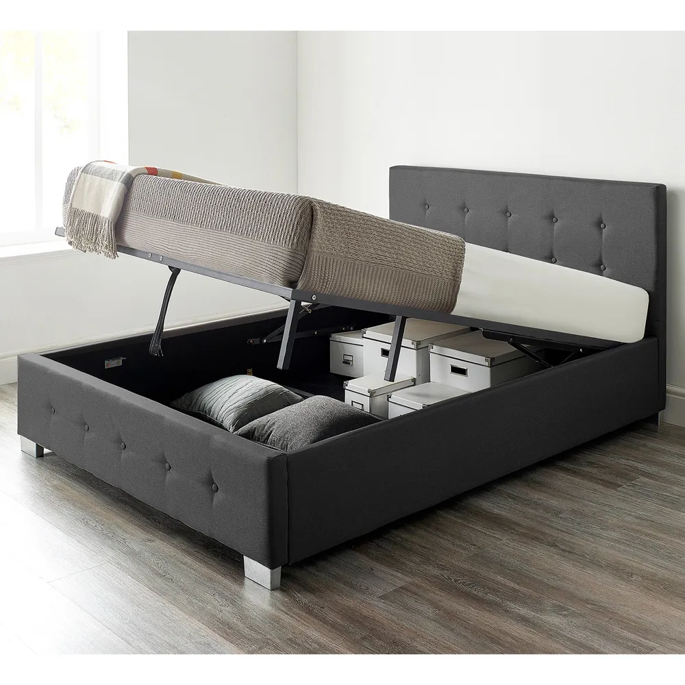 King Size Ottoman Storage Bed with End Lift - Black, Linen