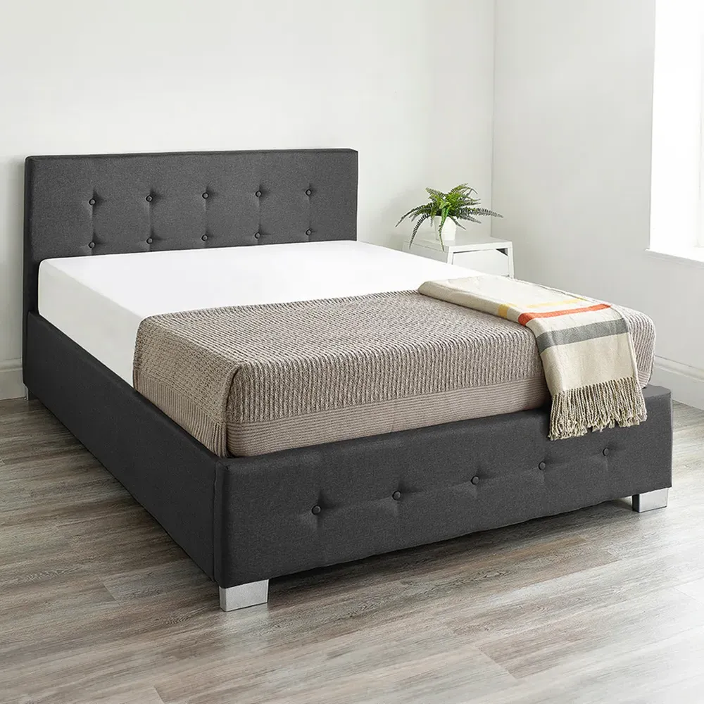 King Size Ottoman Storage Bed with End Lift - Black, Linen