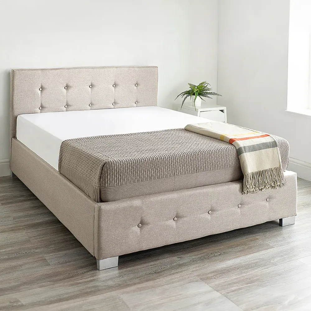 King Size Ottoman Storage Bed with End Lift - Cream, Linen