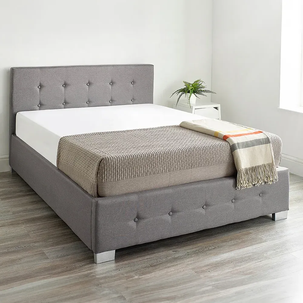 King Size Ottoman Storage Bed with End Lift - Grey, Linen
