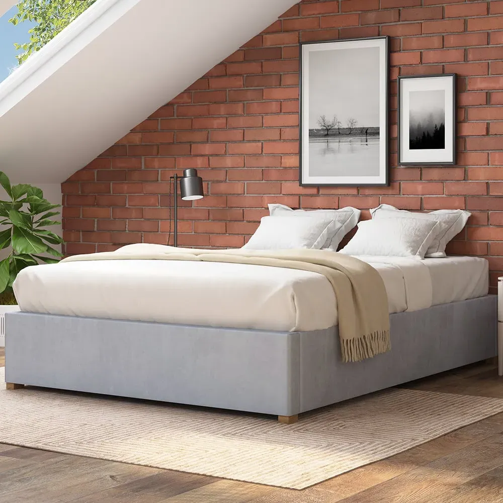 King Size Plush Platform Ottoman Bed with Storage - Silver