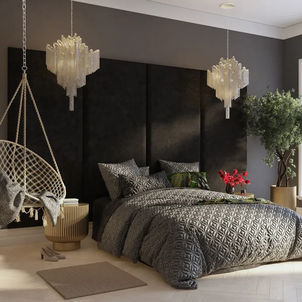 Llewelyn-Bowen Wall Mounted Headboard Panel - Grey, Linen