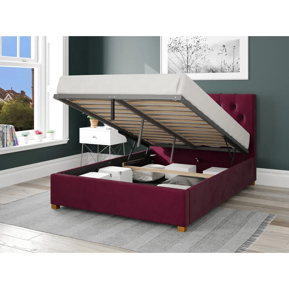 Olivier Double Ottoman Bed with Storage - Berry, Velvet