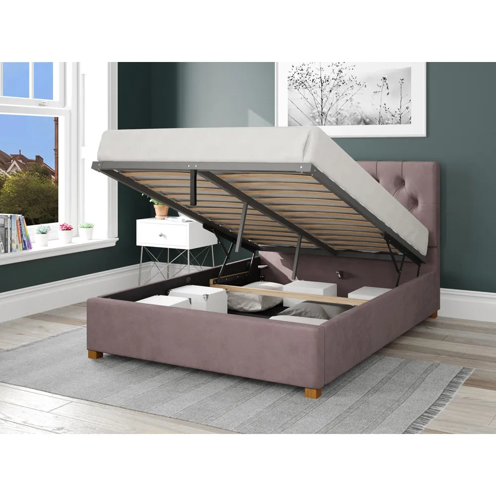 Olivier Double Ottoman Bed with Storage - Blush, Velvet