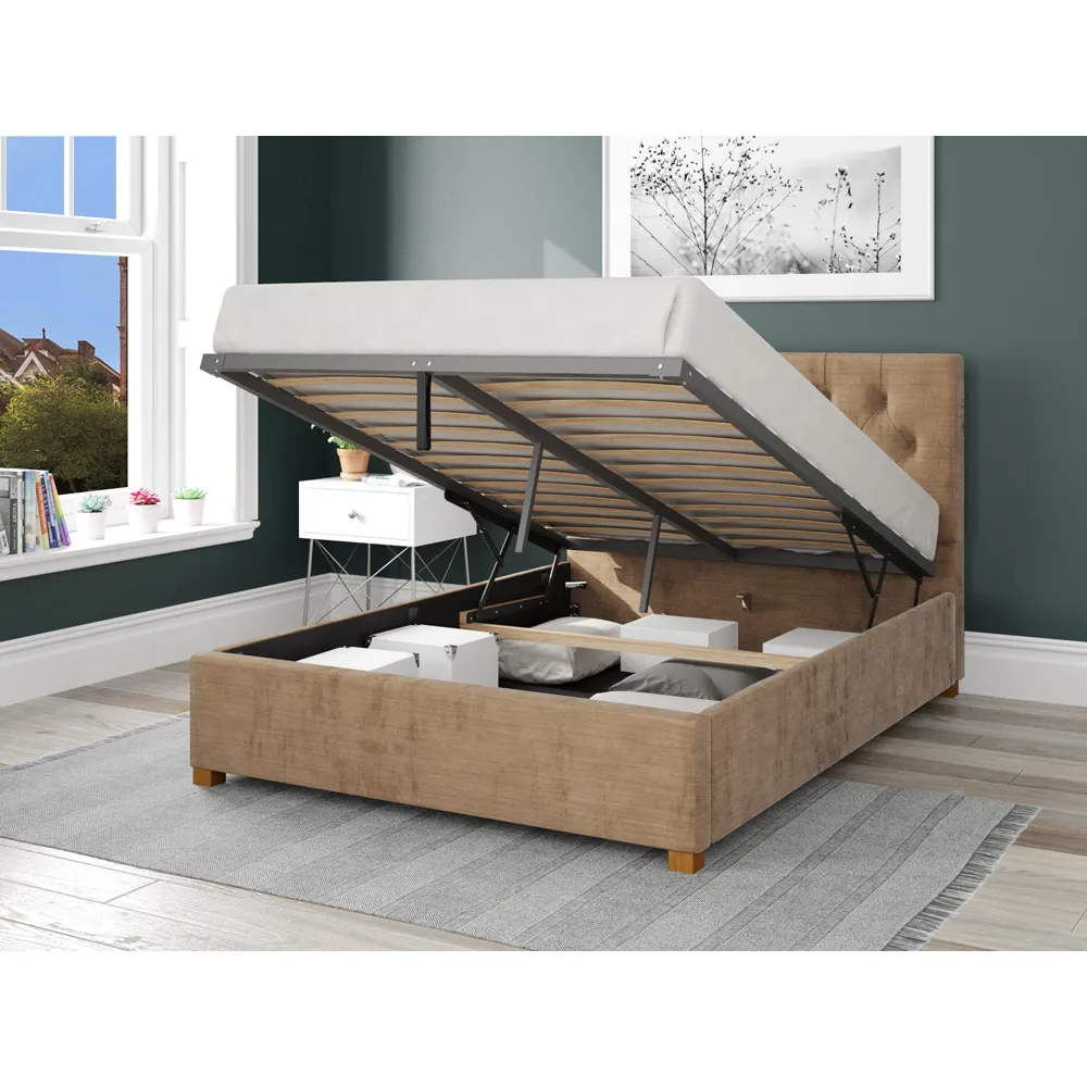 Olivier Double Ottoman Bed with Storage - Champagne, Velour