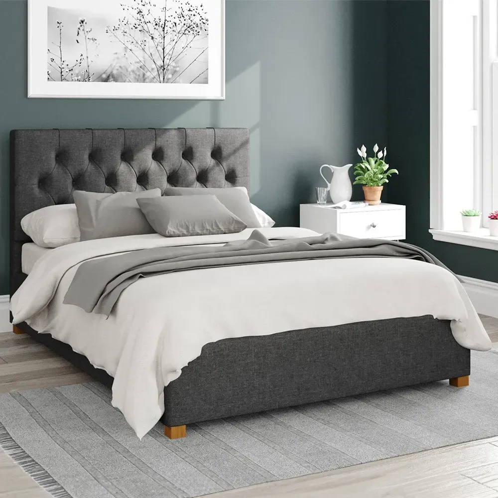 Olivier Double Ottoman Bed with Storage - Charcoal, Saxon Twill