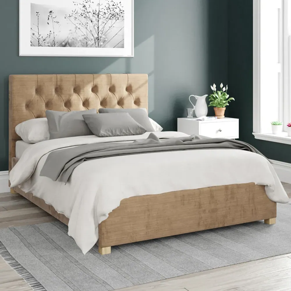Olivier King Size Ottoman Bed with Storage - Champagne, Velour