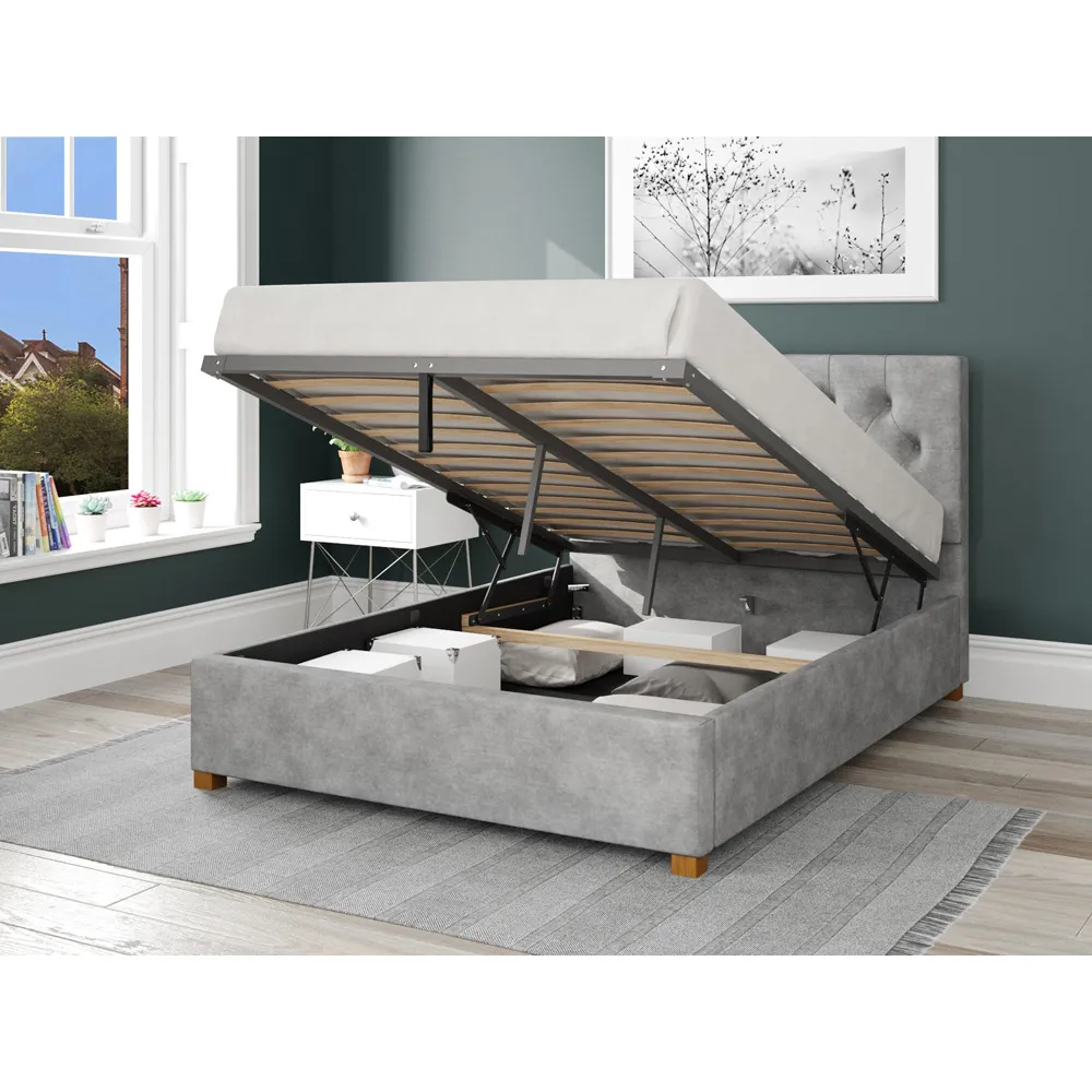 Olivier King Size Ottoman Bed with Storage - Silver, Linen