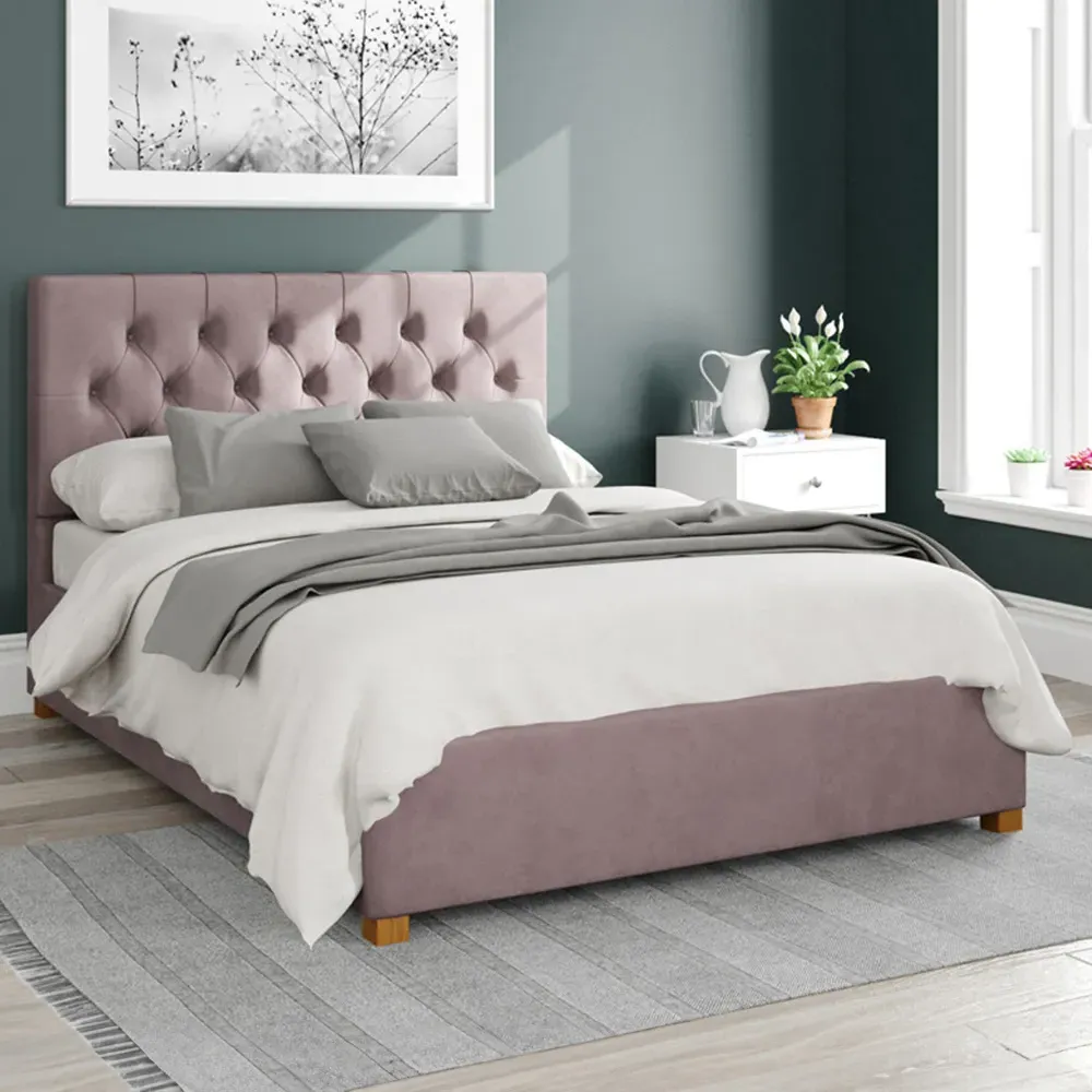 Olivier Single Ottoman Bed with Storage - Blush, Velvet