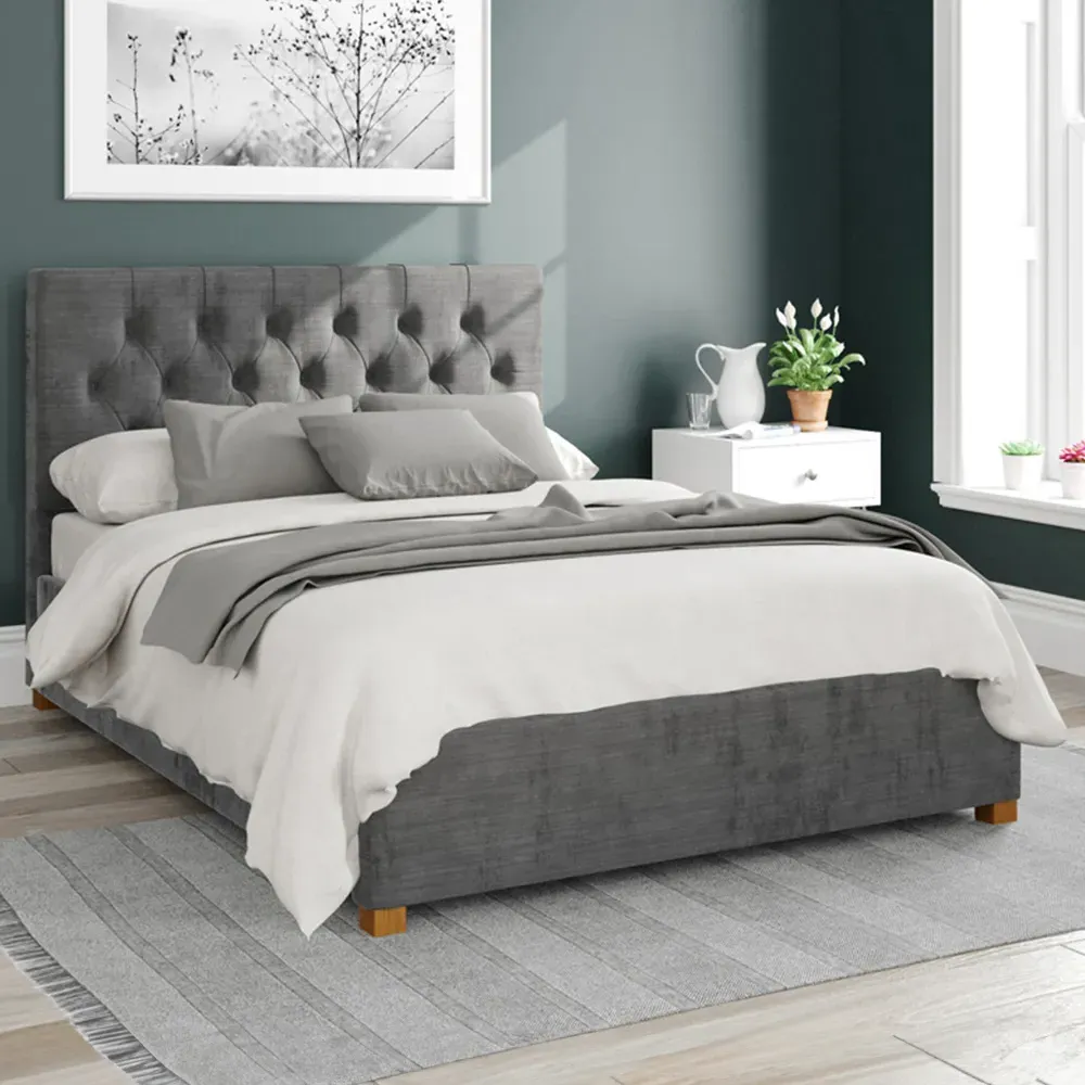 Olivier Single Ottoman Bed with Storage - Charcoal, Velour