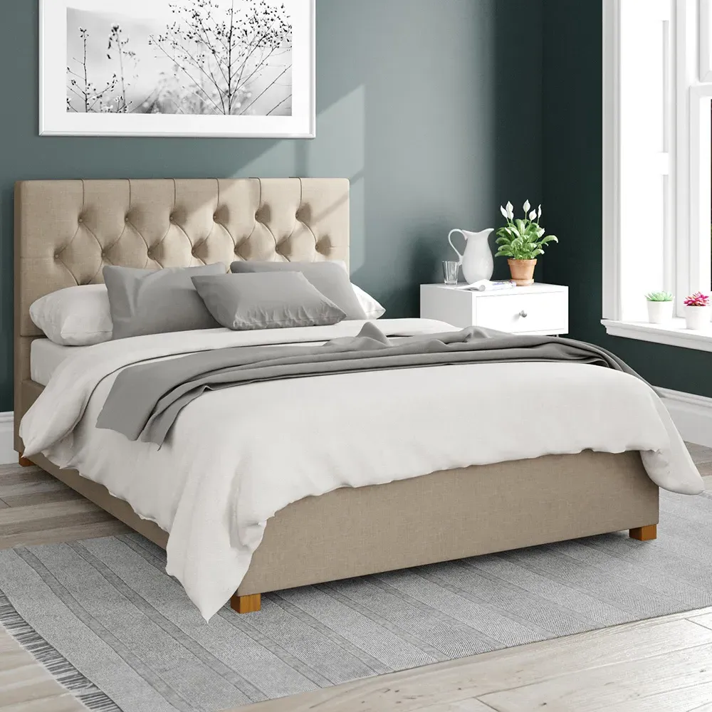 Olivier Single Ottoman Bed with Storage - Cream, Linen