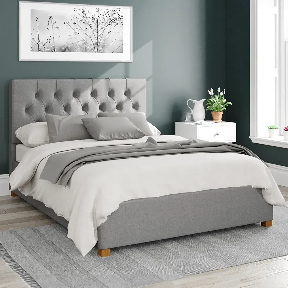Olivier Single Ottoman Bed with Storage - Grey, Saxon Twill
