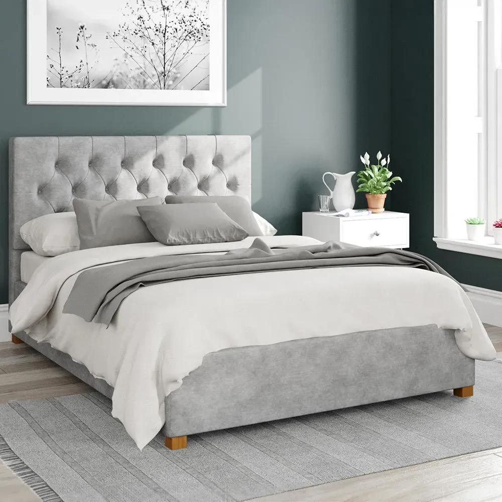 Olivier Single Ottoman Bed with Storage - Silver, Linen