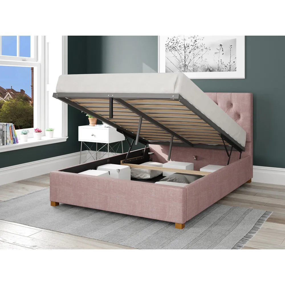 Olivier Single Ottoman Bed with Storage - Tea Rose, Cotton