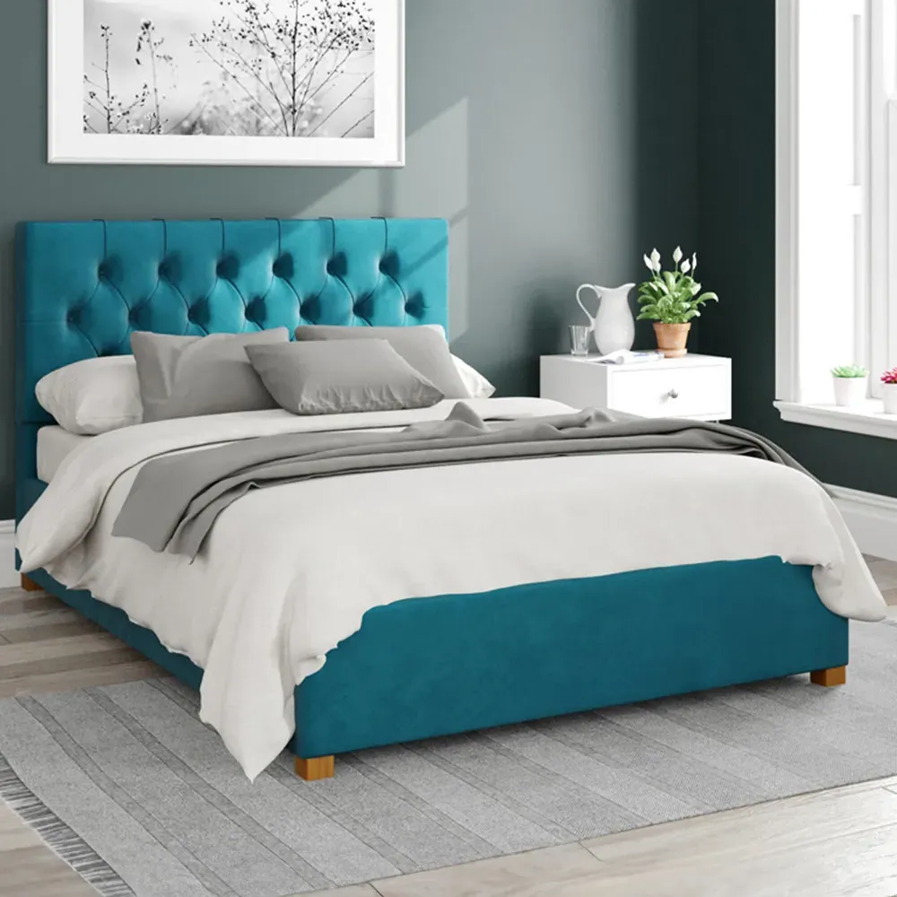 Olivier Single Ottoman Bed with Storage - Teal, Velvet