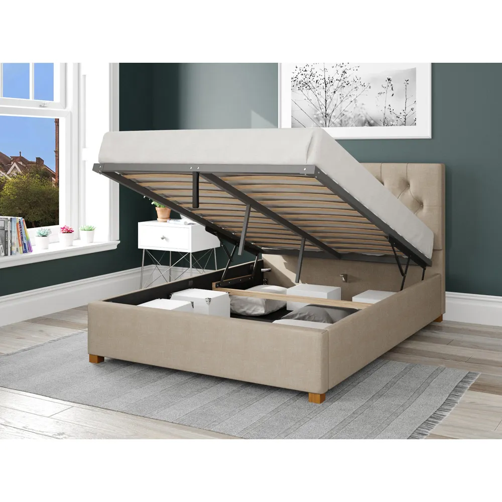 Olivier Small Double Ottoman Bed with Storage - Cream