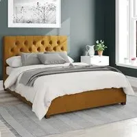 Olivier Small Double Ottoman Bed with Storage - Ochre, Velvet
