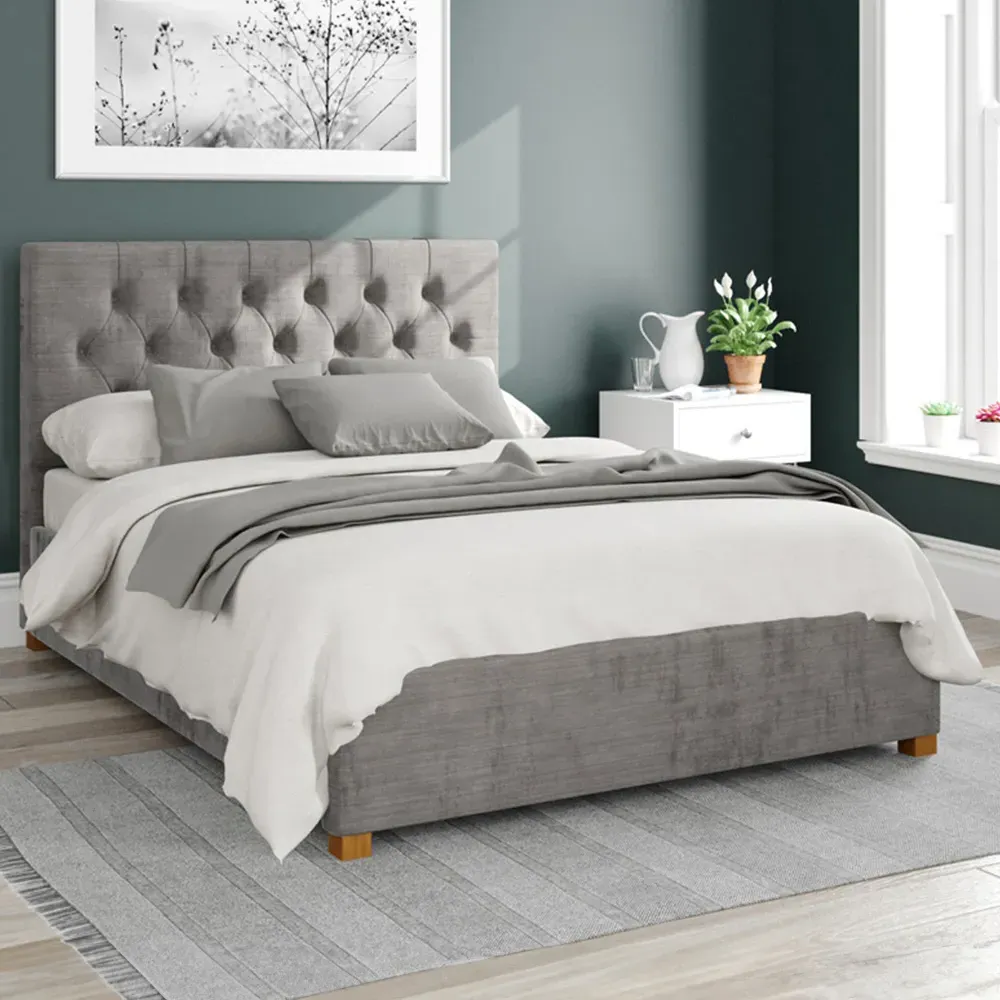 Olivier Small Double Ottoman Bed with Storage - Silver, Velour image