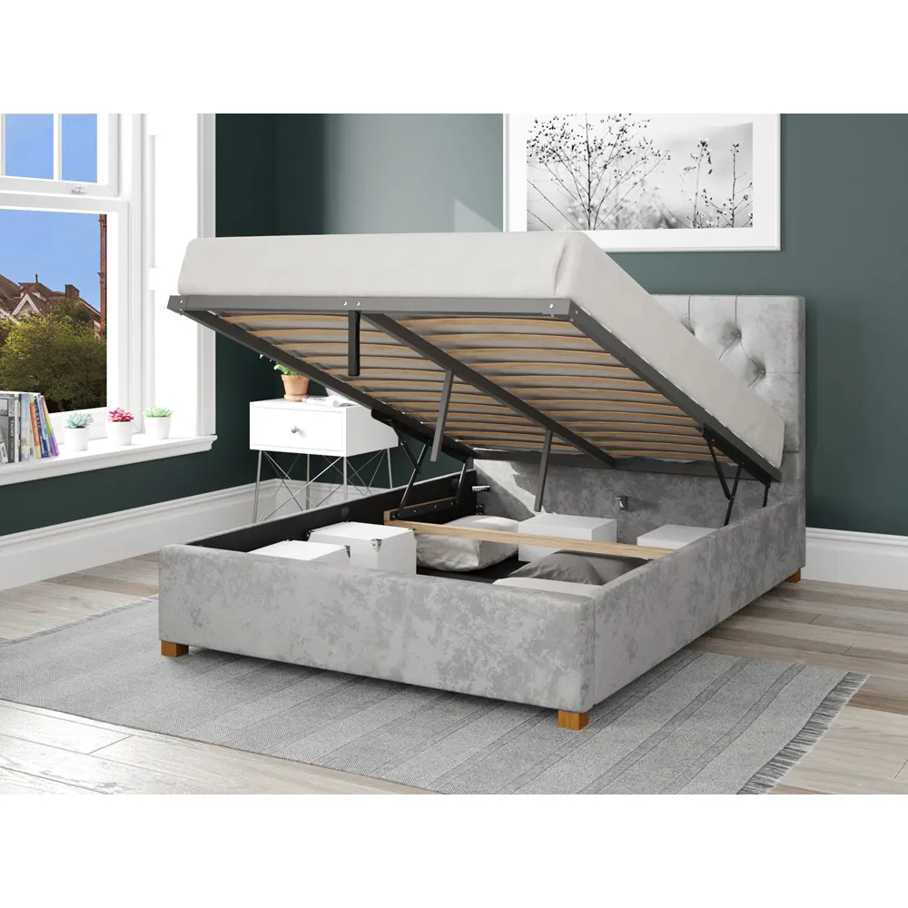 Olivier Small Double Ottoman Bed with Storage - Silver, Velvet