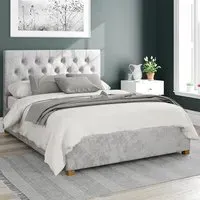 Olivier Small Double Ottoman Bed with Storage - Silver, Velvet