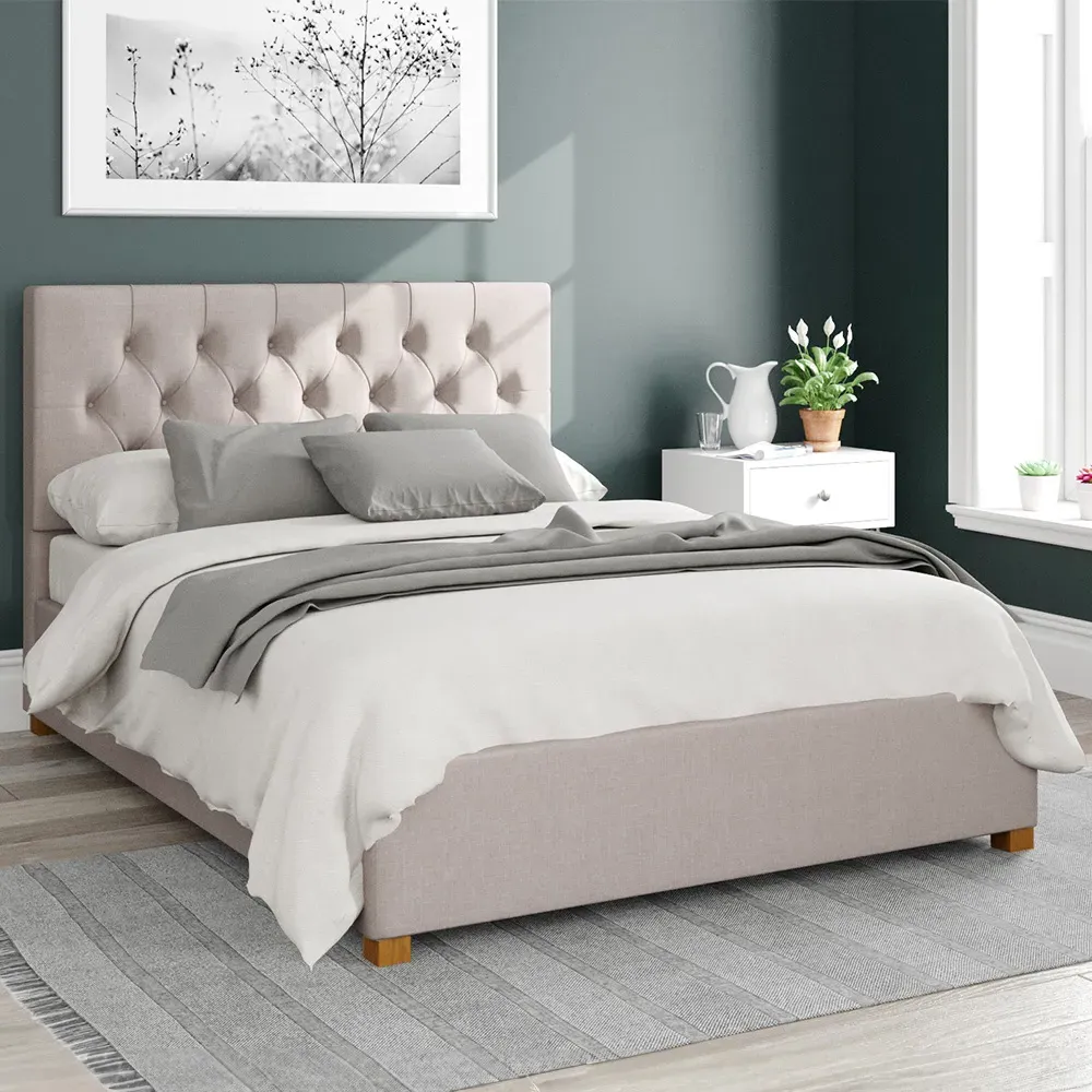 Olivier Small Double Ottoman Bed with Storage - White, Linen