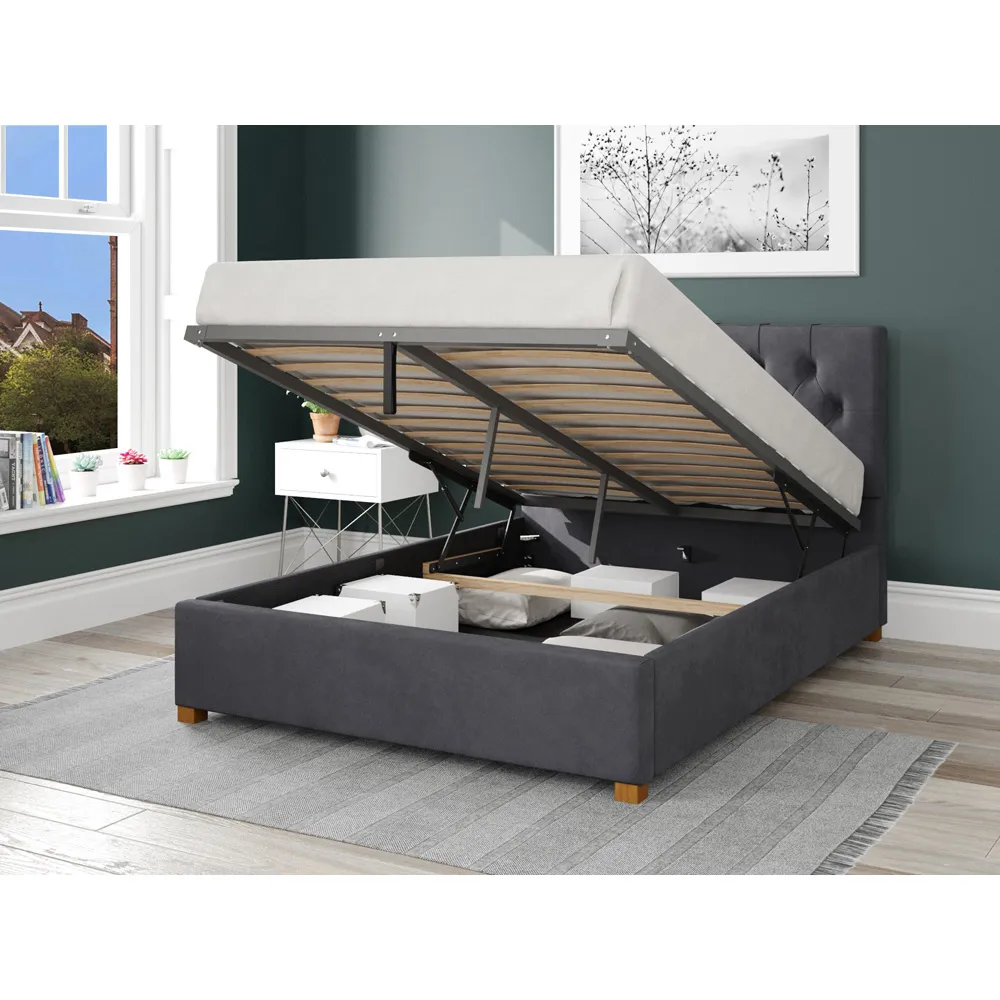 Olivier Super King Ottoman Bed with Storage - Silver, Velvet