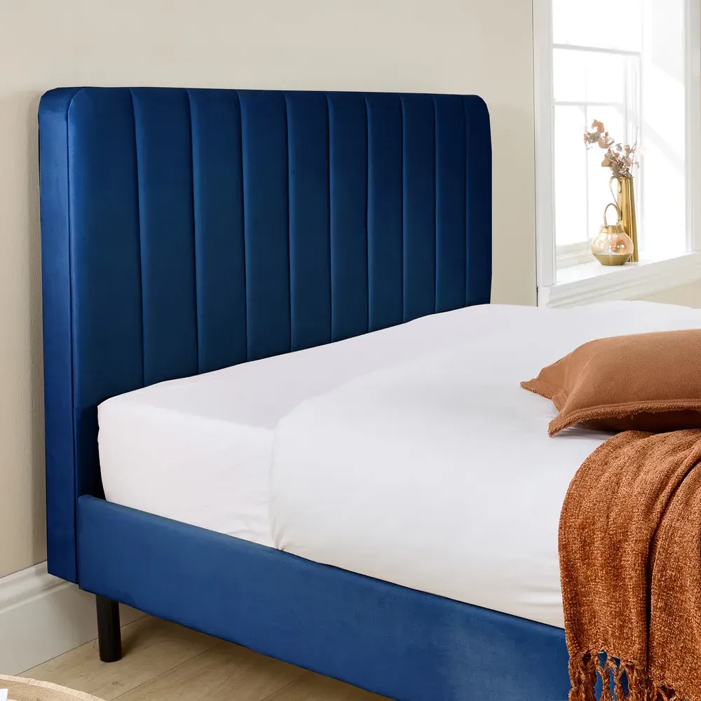 Rosella Double Bed Frame - Navy, Velvet