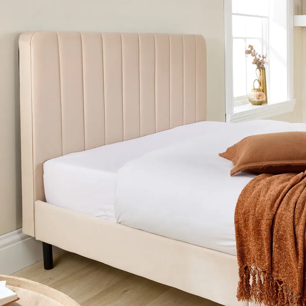 Rosella King Size Bed Frame - Cream, Velvet