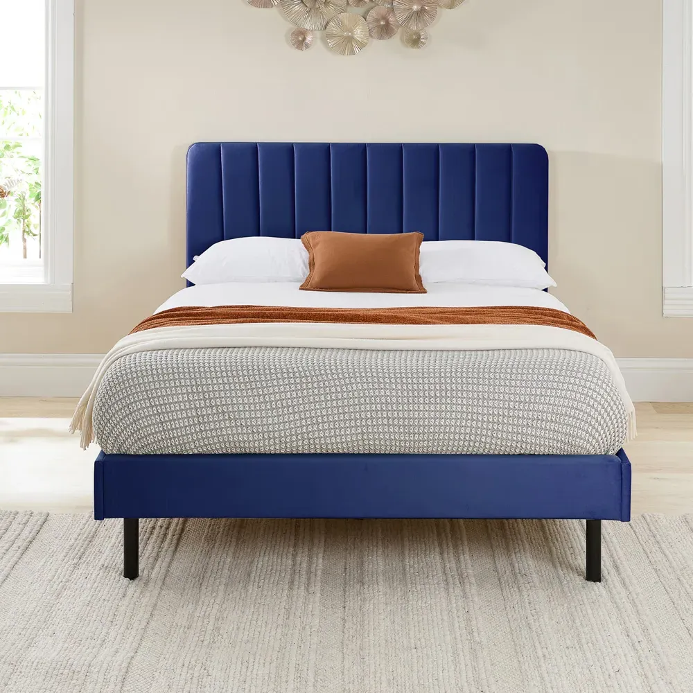 Rosella King Size Bed Frame - Navy, Velvet