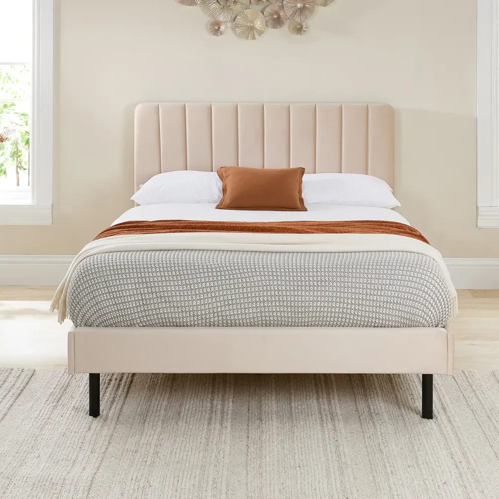 Rosella Single Bed Frame - Cream, Velvet
