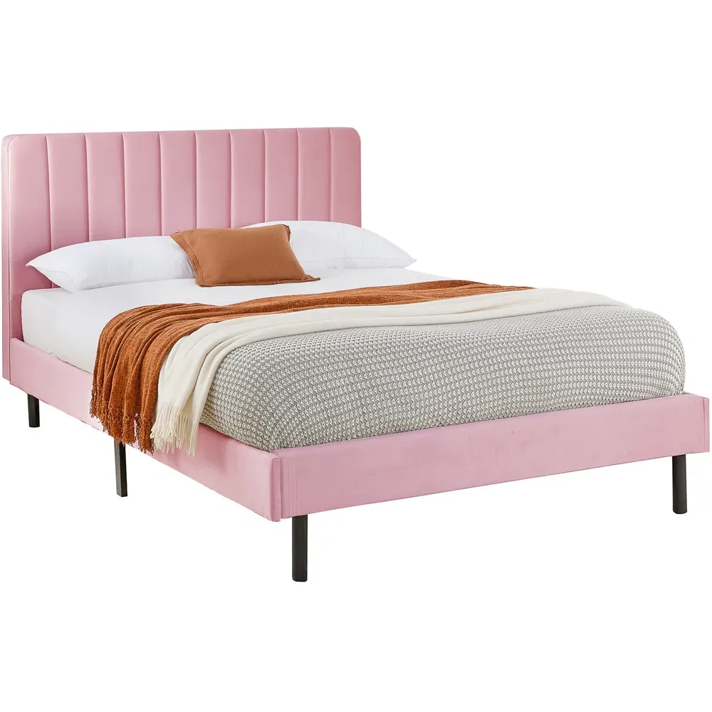 Rosella Single Bed Frame - Pink, Velvet