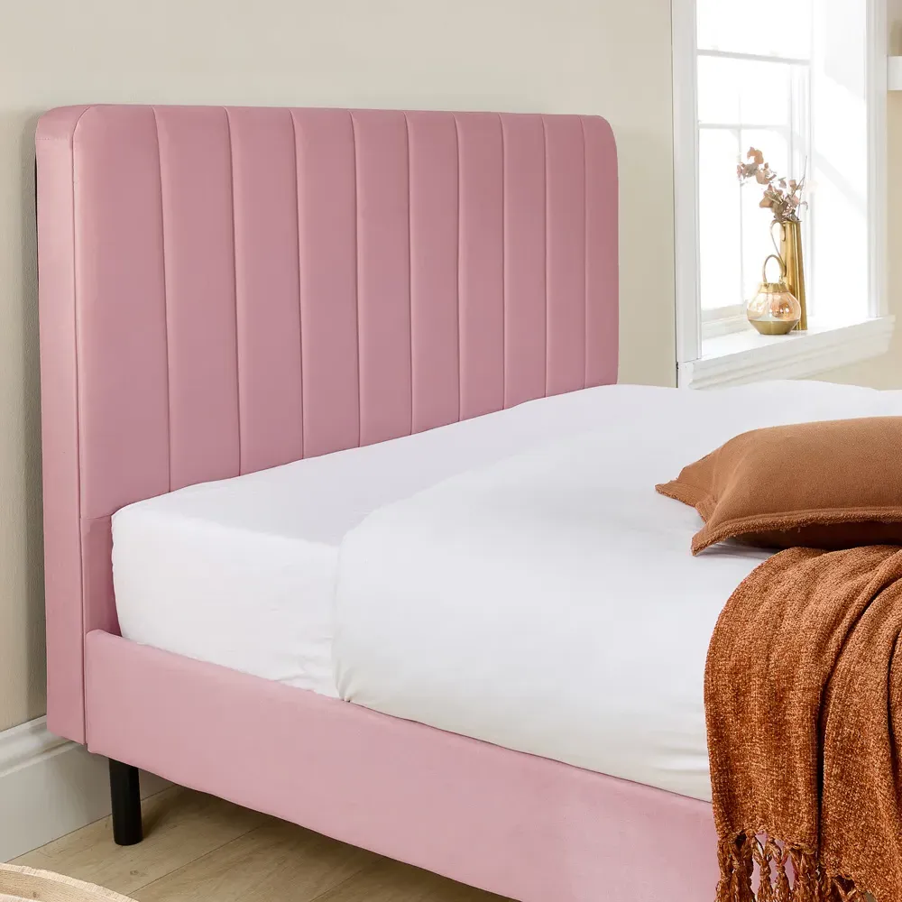 Rosella Single Bed Frame - Pink, Velvet
