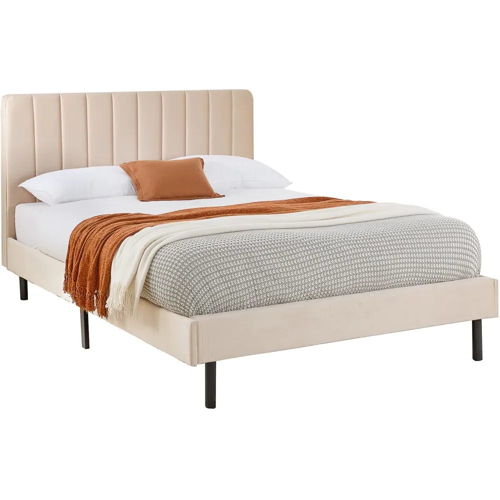 Rosella Small Double Bed Frame - Cream, Velvet
