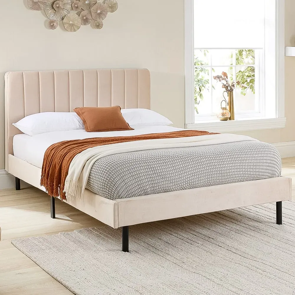 Rosella Small Double Bed Frame - Cream, Velvet image