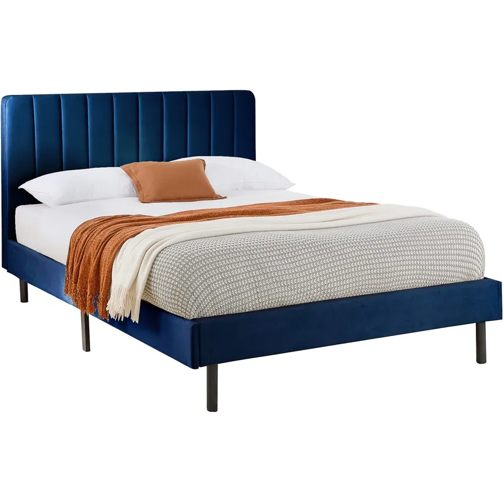 Rosella Small Double Bed Frame - Navy, Velvet