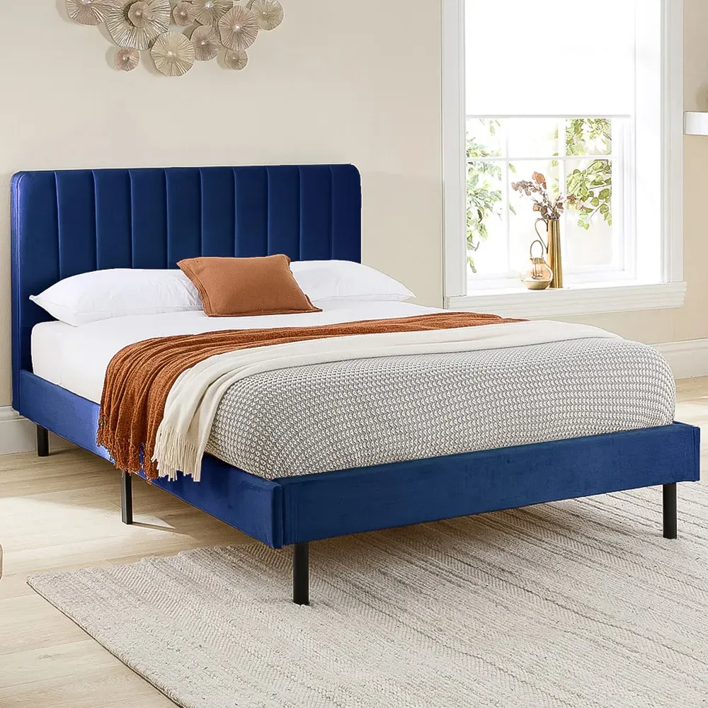 Rosella Super King Size Bed Frame - Navy, Velvet
