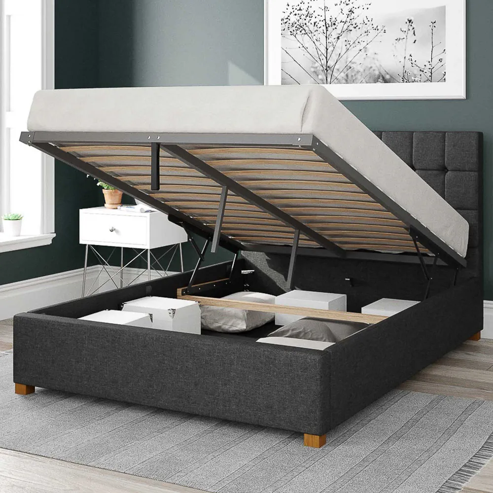 Sinatra Double Ottoman Bed with Storage - Charcoal, Twill