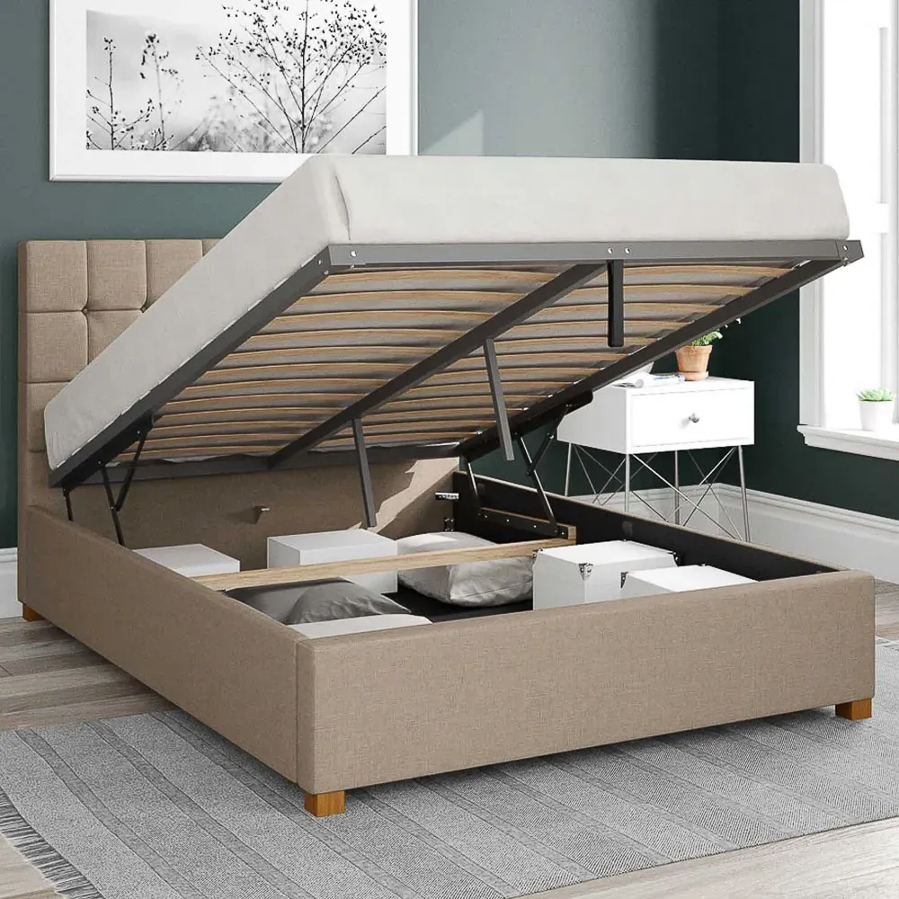 Sinatra Double Ottoman Bed with Storage - Cream, Linen