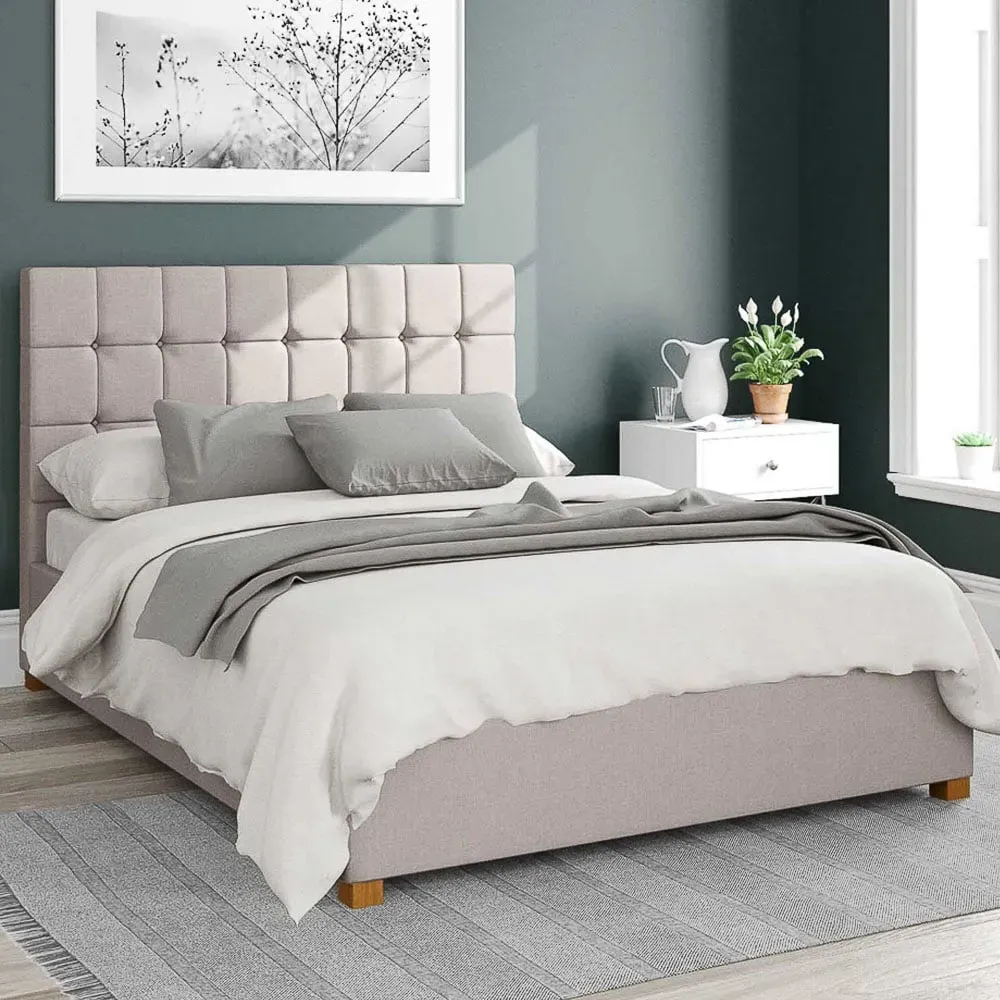 Sinatra Double Ottoman Bed with Storage - Cream, Linen