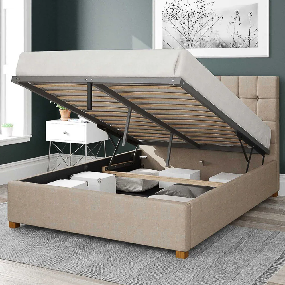 Sinatra Double Ottoman Bed with Storage - Cream, Malham Weave