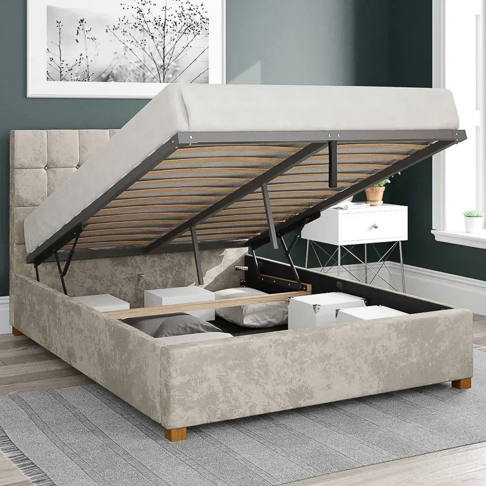 Sinatra Double Ottoman Bed with Storage - Cream, Velvet