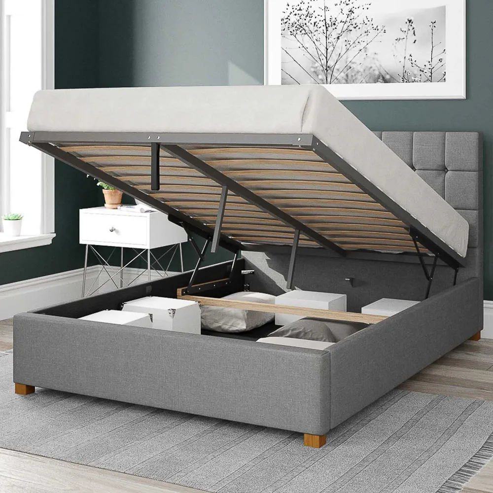 Sinatra Double Ottoman Bed with Storage - Grey, Linen