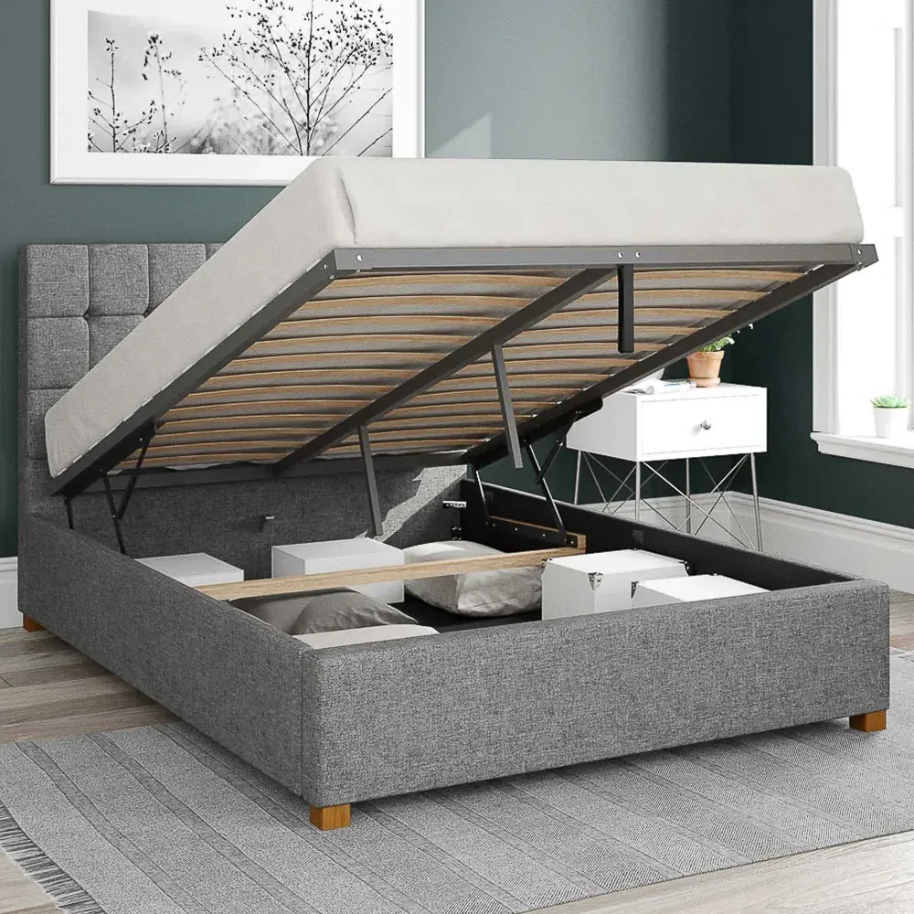 Sinatra Double Ottoman Bed with Storage - Grey, Twill